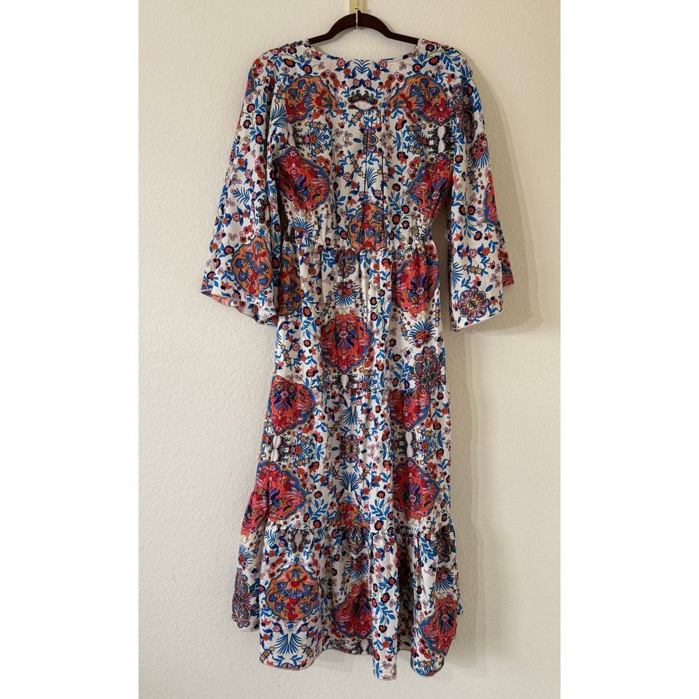 Anthropologie Boemo Womens Paisley Floral Bell Sleeve Maxi Dress Large Bohemian - Picture 2 of 6